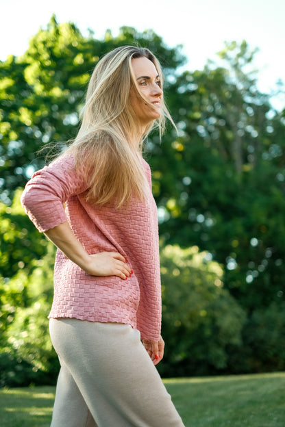 Pink merino wool sweater for women