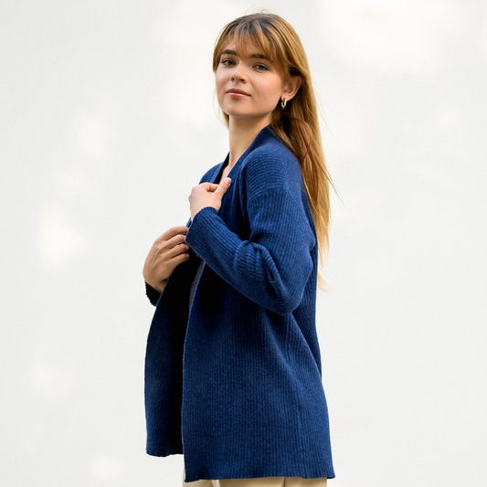 Navy blue merino wool and cashmere cardigan