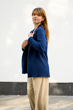 Load image into Gallery viewer, Navy blue merino wool and cashmere cardigan
