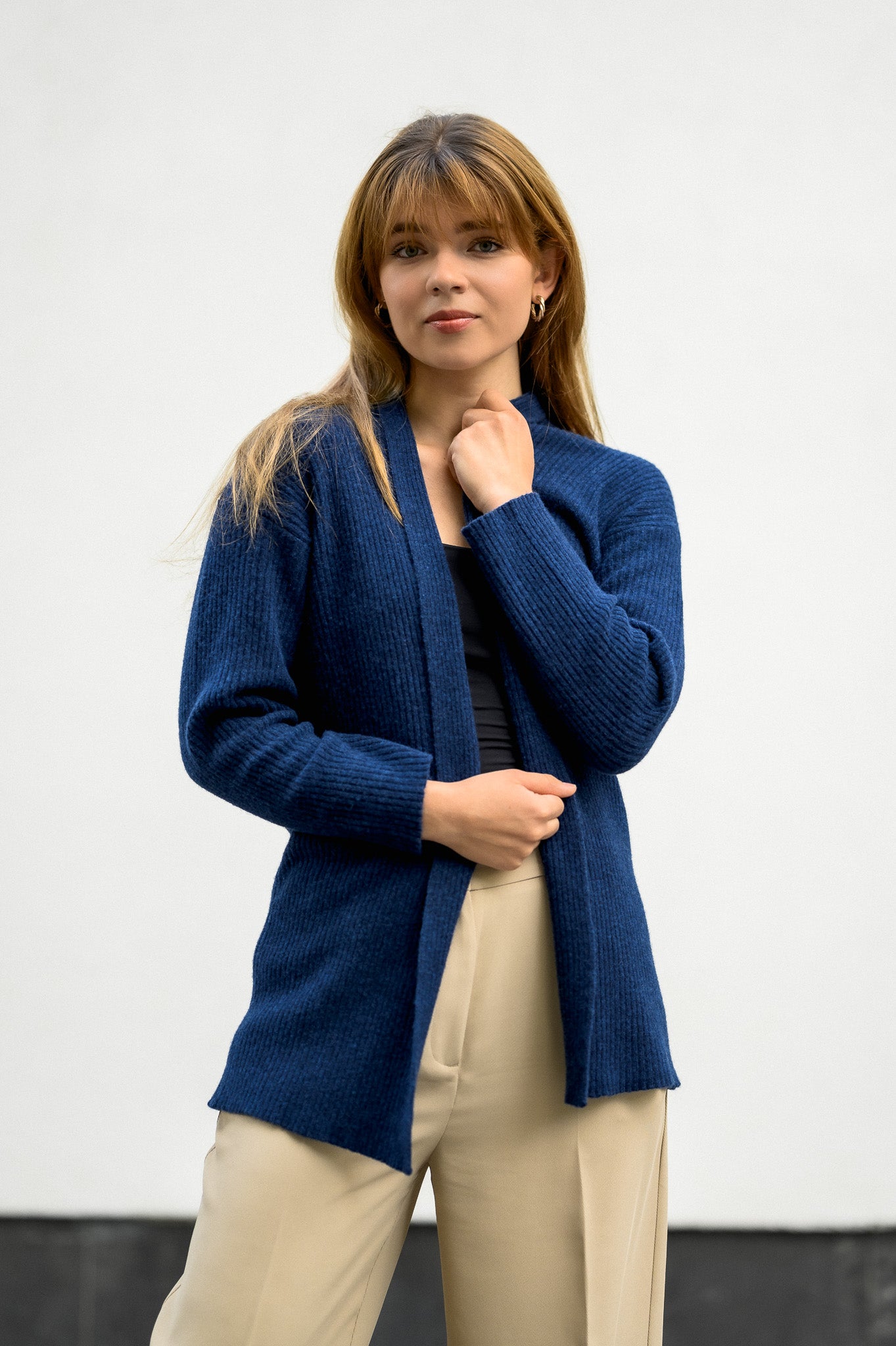 Navy blue merino wool and cashmere cardigan