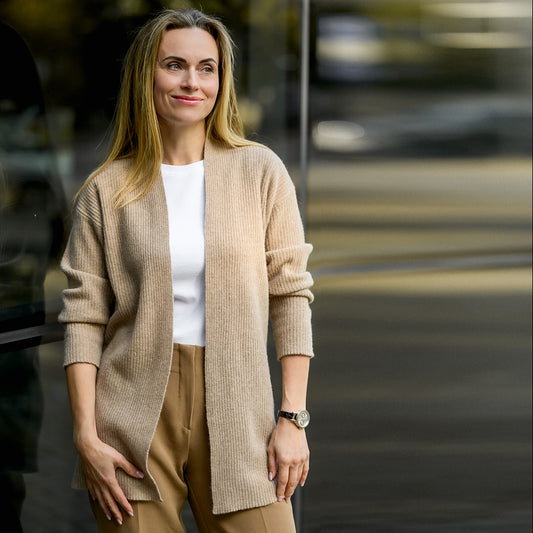 Beige merino wool and cashmere cardigan